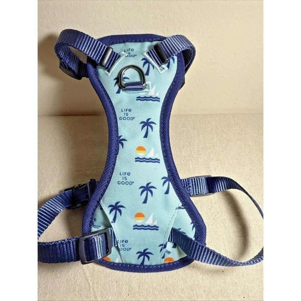 Life is Good‎ Dog Harness Palm Tree Sailboat Print Blue Small Adjustable